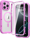 Diaclara Magnetic Designed for iPhone 16 Pro Case, Full Body Rugged with Touch Sensitive Anti-Scratch Screen Protector, Compatible with MagSafe, Soft Bumper Case for iPhone 16 Pro 6.3'', Pink