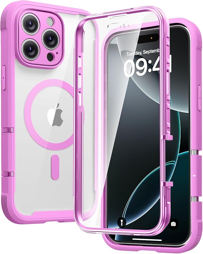 Diaclara Magnetic Designed for iPhone 16 Pro Case, Full Body Rugged with Touch Sensitive Anti-Scratch Screen Protector, Compatible with MagSafe, Soft Bumper Case for iPhone 16 Pro 6.3'', Pink