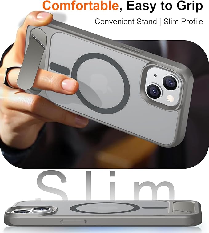 Magnetic Compatible with iPhone 14 Case/iPhone 13 Case,[Built-in Invisible Kickstand][Compatible with MagSafe][Military Grade Shockproof] Slim Translucent Matte Phone Case for iPhone 14/13 6.1"