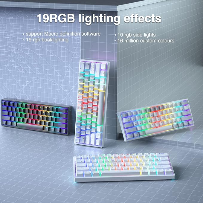 SK961 60% Wireless Gaming Keyboard with Triple Mode BT5.0/2.4GHz/USB-C Wired,RGB Backlight 61 Keys Wireless 60% Keyboard Hot Swappable Mechanical Keyboard,Red Switch