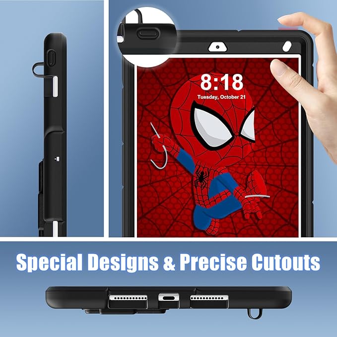 AKABEILA Compatible with Apple iPad 10.2 7th 8th 9th(2019/2020/2021) Tablet Case，Lightweight Shockproof Rugged Protective Cover with Kickstand for Kids Children Boys Babies Black