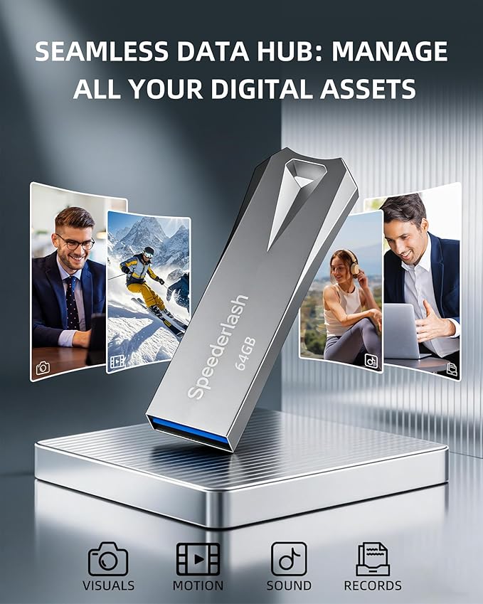 64 GB USB 3.0 Flash Drive, Speederlash High Speed Thumb Drive,190MB/s Read Speed,Durable Metal Casing,Storage Expansion for Photos,Videos,Car Audio,Portable Memory Stick,Silver (64GB)