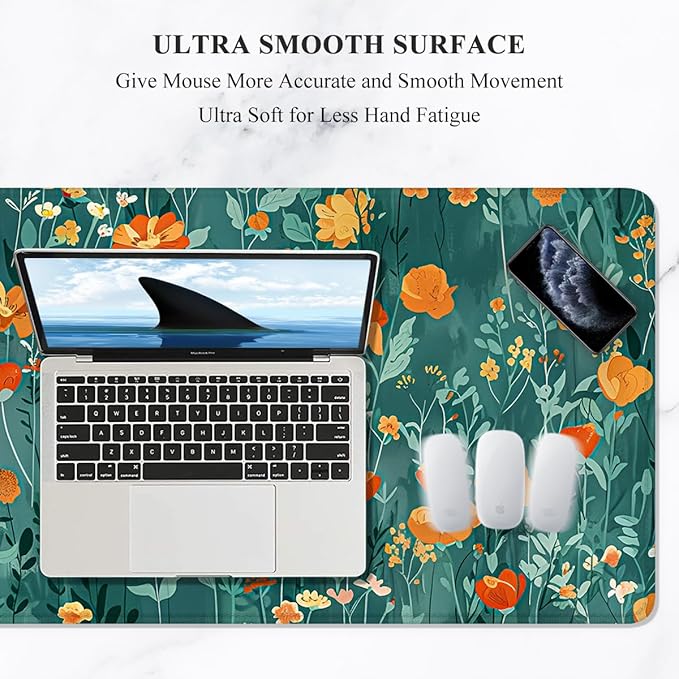 Auhoahsil Desk Mat, Ultra Large Mouse Pad, XXL Gaming Mousepad, Pretty Desk Pad, Big Extended Full Size Desktop Desk Matt for Keyboard, Laptop & Computer, 35.5 x 15.7 in, Green Marble