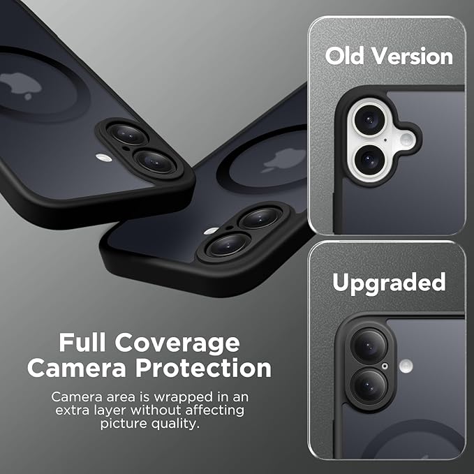 CAPRARO Magnetic Compatible with iPhone 16 Case, Upgraded [Full Camera Protection] [Compatible with MagSafe] Protective Translucent Matte Women Girl Phone Case Cover, Black