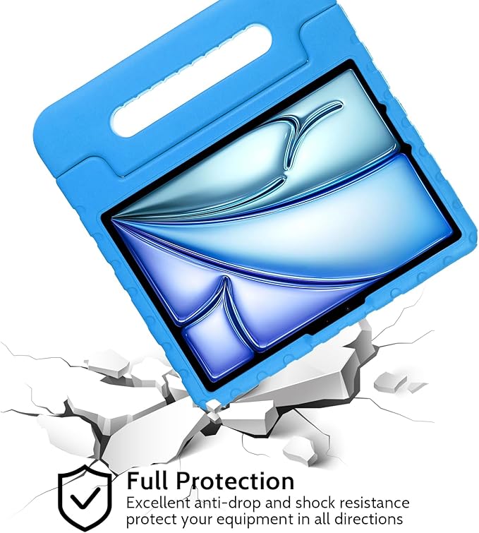Dteck Kids Case for iPad Air 13 inch M2 2024, iPad Pro 13" Case 2024, Lightweight Shockproof Rugged EVA Kids Friendly Handle Kickstand Child Proof Protective Case with Pencil Holder, Blue