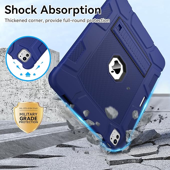Case for iPad Pro 13 Inch Case (M5 2025/ M4 2024) with Pencil Holder, Built-in Stand, Military Grade Shockproof Protective Cover for iPad Pro 13" 8th/ 7th (Navy Blue)