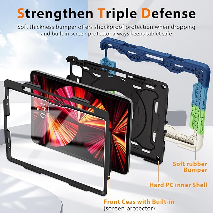ROISKIN for iPad Air 11 inch M4/M3/M2 Case, iPad Pro 11 inch 4th/3rd/2nd/1st Generation,iPad Air 5th/4th 10.9 inch Case,Heavy Duty Shockproof with 360 Stand Handle Shoulder Strap Pen Holder for Kids
