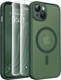 CAPRARO Magnetic for iPhone 14 Case, [Compatible with MagSafe] [Full Camera Protection] Shockproof Protective Slim Translucent Matte Phone Case for iPhone 14 6.1'', Deep Green