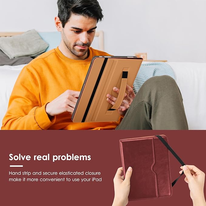 VIKESI Case for iPad Air 13 inch (M4) 2026 / (M3) 2025 / (M2) 2024,Premium Leather Folio,Apple Pencil Holder,Auto Sleep/Wake,Stand Cover - Burgundy Red