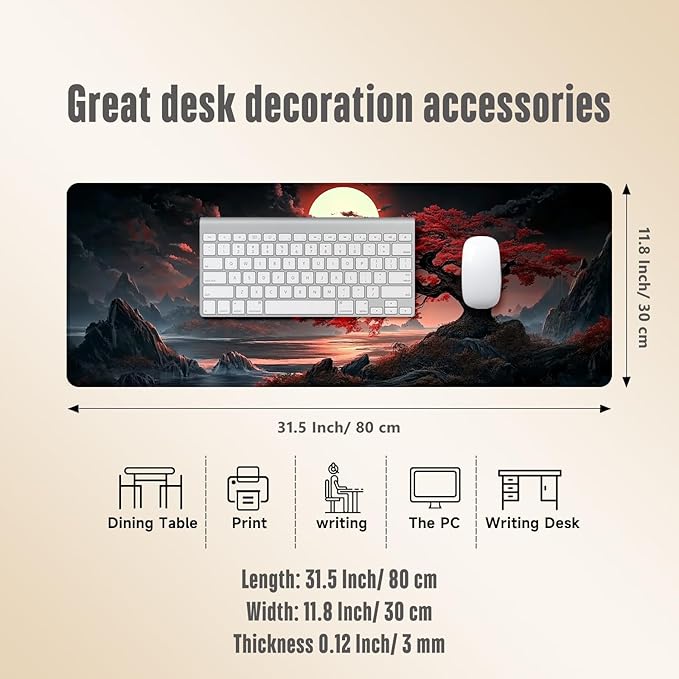 Extended Gaming Mouse Pad, Large Mouse Mat 3 mm Nature Rubber Base Mousepad with Stitched Edges, Non-Slip Desk Mat for Office Home Great Gift 31.5x11.8 Inch (Dark Canyon 2)
