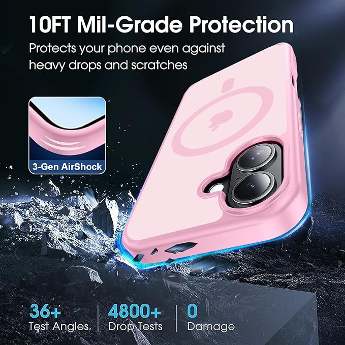 Strong Magnetic for iPhone 17 case [10Ft Military-Grade Protection] Compatible with fit MagSafe Shockproof Slim Thin Cover case for iPhone 17 6.3 inch, Light Pink
