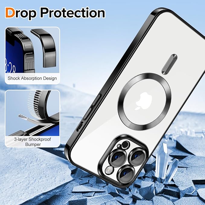 Hython Magnetic Clear for iPhone 13 Pro Max Case with Camera Lens Protector [Compatible with MagSafe] Plating Edge Slim Soft TPU Cover Protective Phone Case for iPhone 13 Pro Max 6.7", Black