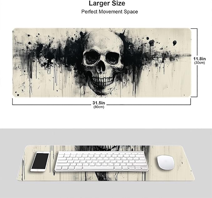 Skull Desk Pad Mouse Pad Black Ink Abstract XL Mouse Pad Large Mousepad Extended Laptop Keyboard Mat Gaming Desk Pad Mouse Mat 31.5"x11.8" Office Computer Keyboard Laptop Home