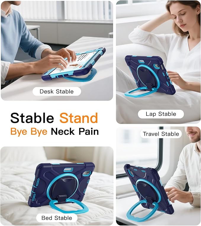 BATYUE Case for iPad mini 7 (A17 Pro) 2024/ iPad mini 6 (A15 Bionic) 2021 8.3 inch, Shockproof Case for iPad mini 7th/6th Gen with Pencil Holder/ 360° Swivel Stand/Shoulder Strap - Navy Blue