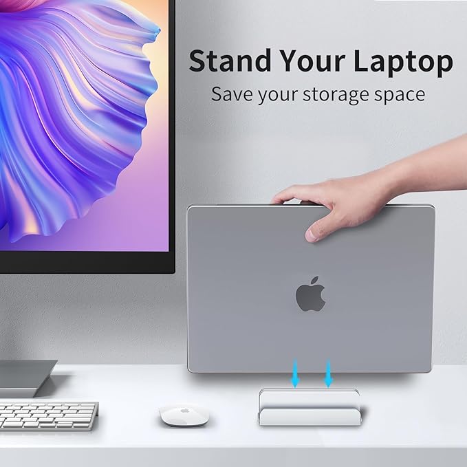 Aluminum Vertical Laptop Stand Holder for Desk Compatible with MacBook Pro, MacBook Air, Dell, HP, Lenovo, Up to 17.3 inches, Silver
