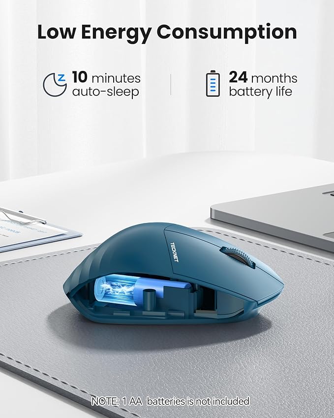 TECKNET Wireless Mouse, 2.4GHz Computer Mouse, 3 Adjustable DPI Silent Mouse with USB A Receiver, 3 Buttons, 24 Months Battery Life, Ergonomic Wireless Mouse for Laptop, PC, Mac, Desktop-Blue