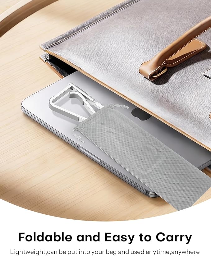 OMOTON Portable Laptop Stand for Desk, Foldable Aluminum Laptop Riser, Ergonomic Computer Stand Compatible with for MacBook Pro/Air, Dell, HP, Lenovo, 10-17.3'' (Silver)