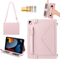 Handbag Case for iPad 9.7 Inch 2018/2017 (6th/5th Gen), iPad Air 2/Pro 9.7 Cover, Techcircle Cute Folio Stand Wallet Case w/Pencil Holder, Card Slots, Hand Strap, Shoulder Strap, Baby Pink