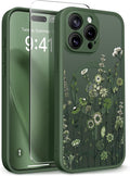 GVIEWIN for iPhone 15 Pro Max Case Compatible with MagSafe, [Military Grade Protection] [Screen Protector] Full Camera Protection Floral Translucent Women Magnetic Phone Case, Floratopia/Forest Green