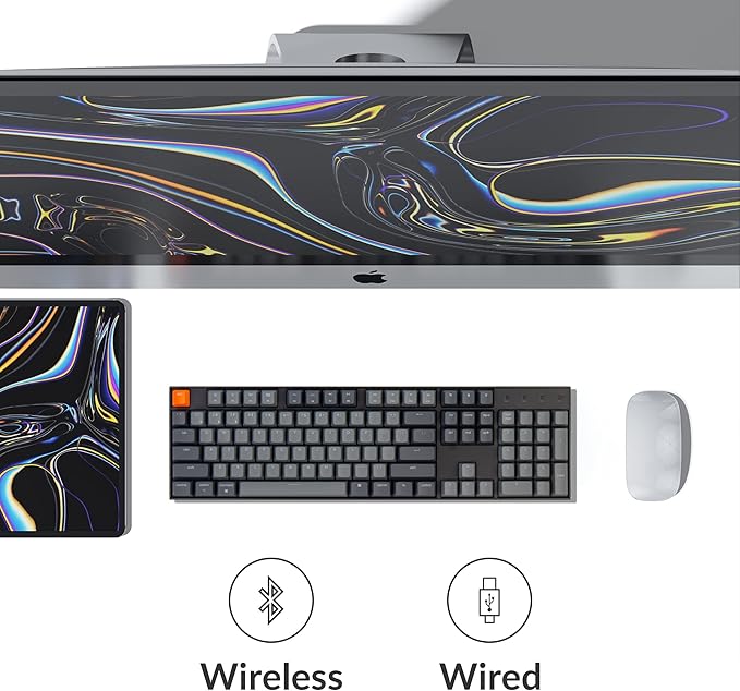 Keychron K10 Full Size Layout RGB Backlit Hot-Swappable Mechanical Gaming Keyboard for Mac Windows, Multitasking 104-Key Bluetooth Wireless/USB Wired Computer Keyboard with Keychron Super Brown Switch