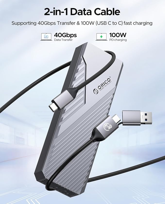 ORICO 40Gbps M.2 NVMe SSD Enclosure with Built-in Cooling Fan, Aluminum External NVMe Case Supports M Key PCIe 4.0 Drive, Compatible with Thunderbolt 3/4, USB4/3.2/3.1/3.0 Interface- CNM2