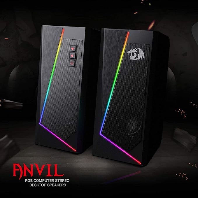 Redragon GS520 RGB Desktop Speakers, 2.0 Channel PC Computer Stereo Speaker with 6 Colorful LED Modes, Enhanced Sound and Easy-Access Volume Control, USB Powered w/ 3.5mm Cable
