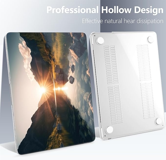 Batianda Premium Case for New MacBook Air 15 inch with M5 M4 M3 M2 Chip 2026 2025 2024 2023 Release, Designed Ultra-Slim Hardshell & Keyboard Cover & Screen Protector 4-in-1 Bundle, Mountain Sunrise