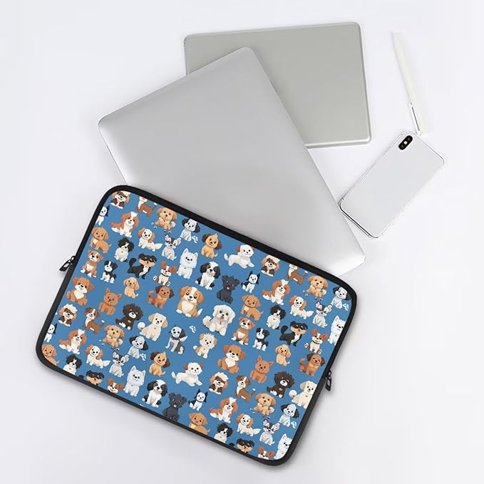 Puppy Dog Laptop Sleeve for Women Teen Girls 12inch Laptop Protector with Multiple Uses Lightweight Computer Sleeve Cute Tablet Bag Laptop Carrying Case Blue