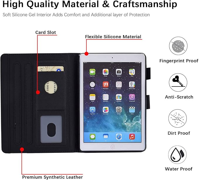 for iPad 9.7 inch Case iPad 6th/5th Generation Case 2018 2017, PU Leather Folio Stand Cute Cover for iPad 9.7 inch/iPad Pro 9.7/iPad Air 2/iPad Air 1, Auto Sleep/Wake, Bookshelf Cat