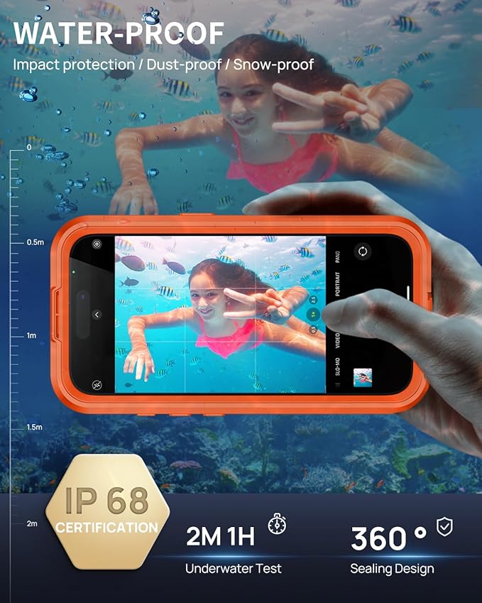 Lanhiem Magnetic for iPhone 17 Pro Max Case, IP68 Waterproof, Dustproof, Compatible with Magsafe, Built-in Screen Protector, Full Body, Heavy Duty, Rugged Phone Cover, 6.9 inch, Cosmic Orange