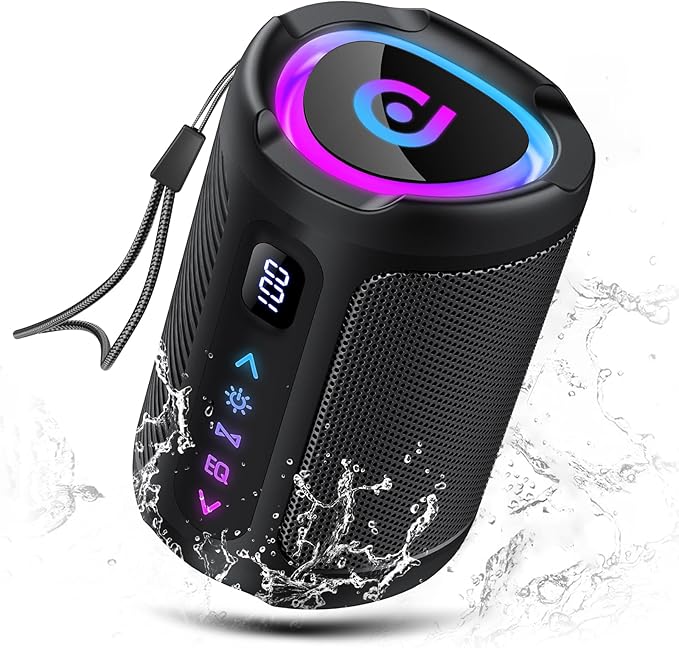 aowoka Bluetooth Speaker, 2026 Portable Wireless Speakers with Led Light, Bluetooth 5.4, 15H Playtime, Enhanced Bass, IPX7 Waterproof, Outdoor Speaker for Travel, Sport, Party, Biking.