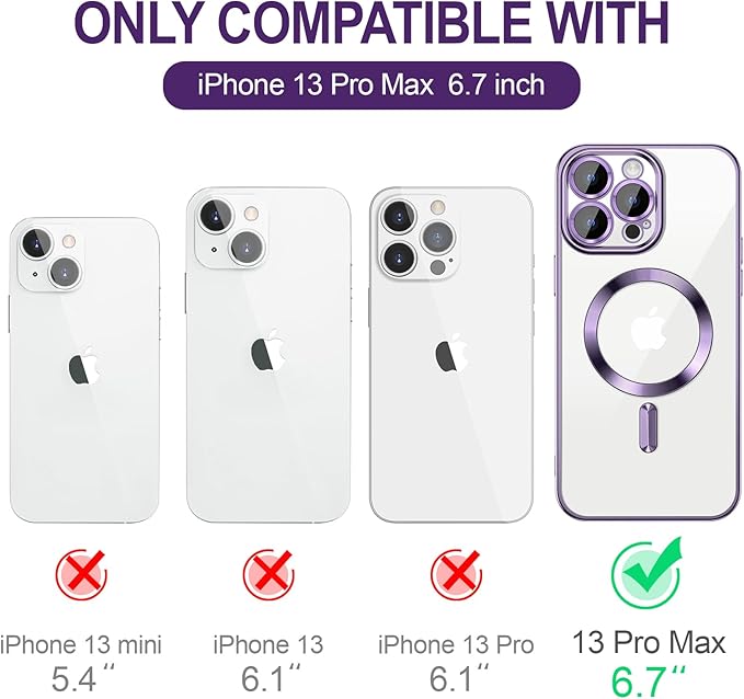 Hython Magnetic Clear for iPhone 13 Pro Max Case with Camera Lens Protector [Compatible with MagSafe] Plating Edge Slim Soft TPU Cover Protective Phone Case for iPhone 13 Pro Max 6.7", Deep Purple
