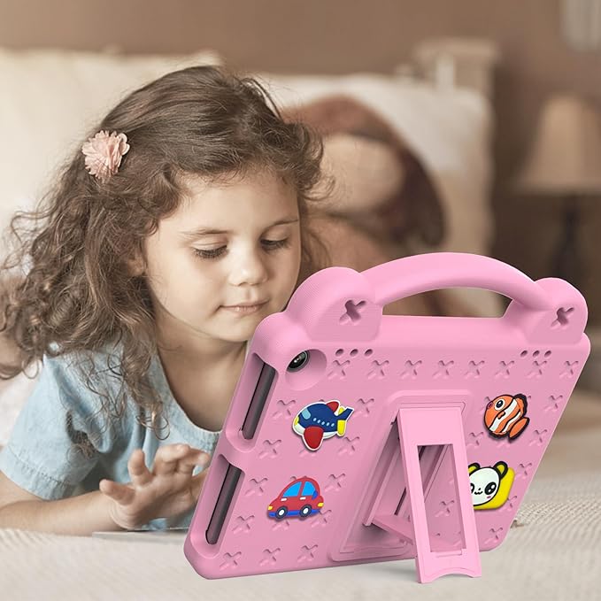 AKABEILA Compatible with Amazon Fire HD 8/HD 8 Plus (2020/2022)/Fire HD 8 2024 Tablet Case, Kids Friendly Universal Lightweight Shockproof Protective Case with Shoulder Strap & Stand Handle Pink
