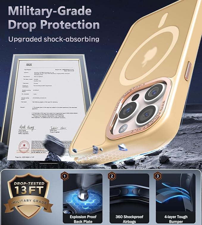 Newfuture Designed for iPhone 14 Pro Max Case with Magnetic [13 FT Military Drop Protection] [Compatible with Magsafe] Slim Translucent Matte Shockproof with Anti-Fingerprint Phone Case, Creamy Yellow