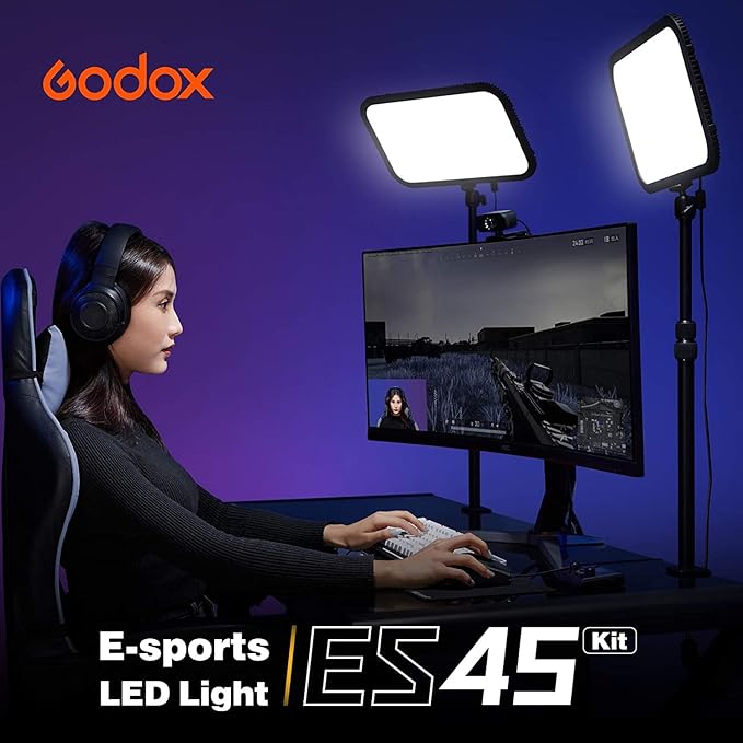 Godox ES45 Key Light, LED Video Light with Extendable Desk Stand, 0-100% Brightness & 2800-6500k Color Temperature Adjustment, APP/Remote Control, Soft Light Panel for Streaming, Zoom Calls, YouTube