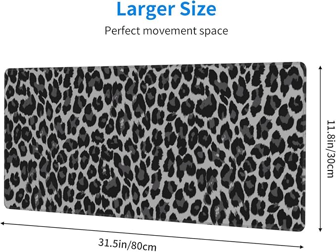 Leopard Skin Pattern XL Large Mouse Pad with Stitched Edges Long Non-Slip Rubber Base Mousepad Laptop Keyboard Mat Desk Pad for Office Home Desk Decor, 31.5" X 11.8"