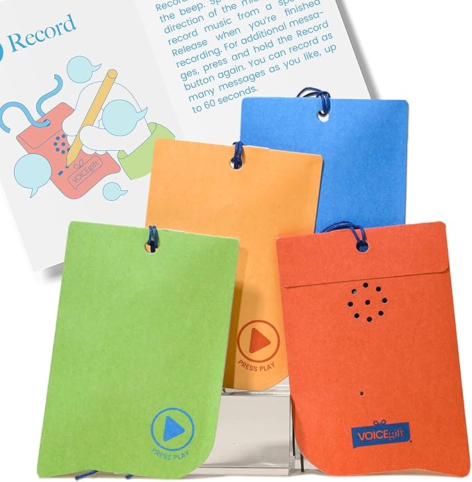 VOICEGIFT 60-Second Audio Recorders for Gift, Back to School Voice Recordable GiftTags for Teachers & Students | Multicolor | 4 Pack