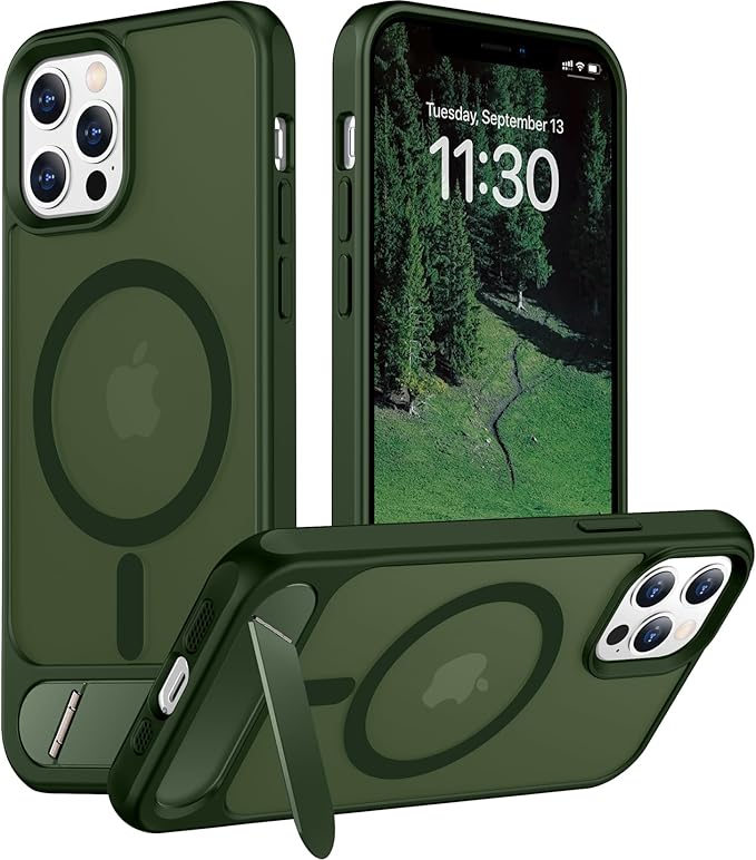 Magnetic Compatible with iPhone 12 Case & iPhone 12 Pro Case, [Built-in Invisible Kickstand][Compatible with MagSafe][Military Grade Shockproof] Slim Translucent Matte Phone Case 6.1"