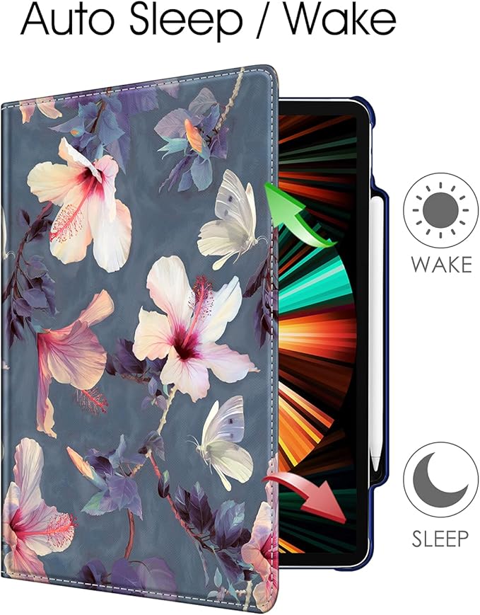 Fintie Rotating Case for iPad Pro 12.9-inch 6th Generation 2022-360 Degree Swiveling Protective Cover with Pencil Holder, Auto Sleep/Wake, Also Fit iPad Pro 12.9" 5th/4th/3rd Gen, Blooming Hibiscus