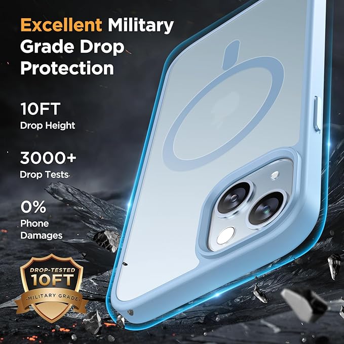 Miracase Magnetic for iPhone 15 Plus Case 6.7 inch (Compatible with MagSafe)（with 2X Screen Protectors） Military-Grade Protection, Anti-Fingerprint Translucent Matte Phone Cover, Light Blue