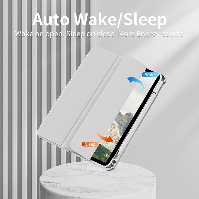 Case for iPad Pro 12.9 Inch (6th/5th/4th/3rd Generation 2022/2021/2020/2018) with Pencil Holder, Clear Transparent Back Shell Slim Stand Shockproof Tablet Cover, Auto Wake/Sleep, Gray
