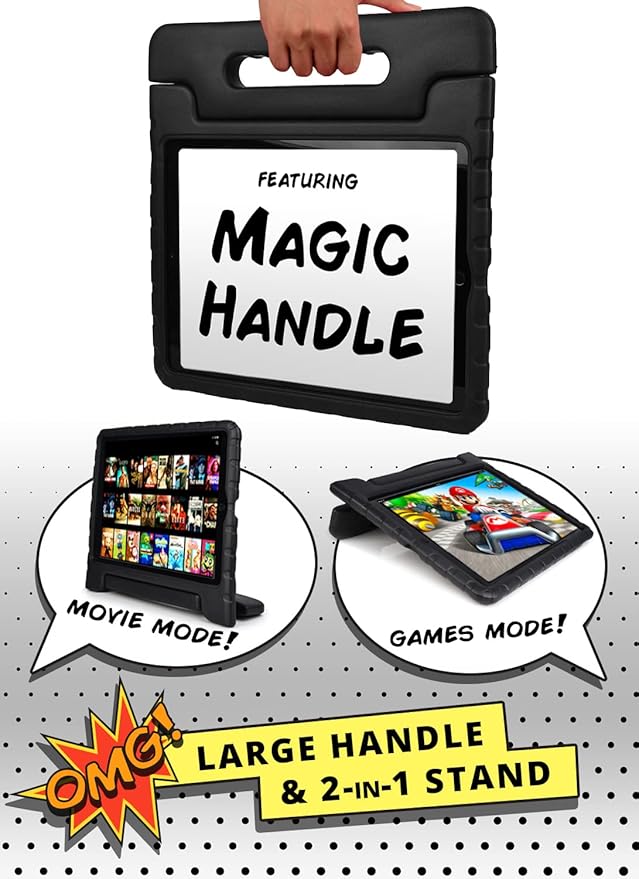 Official Cooper Dynamo Kids iPad Pro 12.9 Case for 1st/2nd Generation (2015/2017) | Unbreakable Protection, Magic Handle, Stand & Pencil Holder (NOT for 2018-2022 3rd-6th Gen) (Licorice Black)