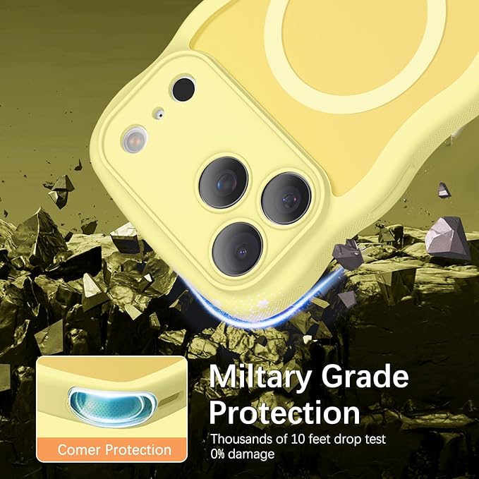 BENTOBEN Magnetic for iPhone 17 Pro Case, Cute Wavy Full Camera Protection [Compatible with MagSafe] Matte Anti-Slip Bumper Women Girls Boys Protective Cover for 17 Pro 6.3", Yellow