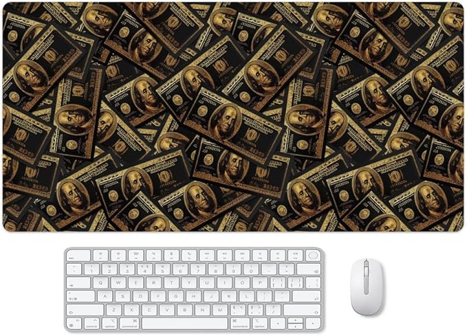 Black Money Rectangle Mouse Pad Non Slip Rubber Base 31.5"x15.7" Gaming Keyboard and Mouse Pad