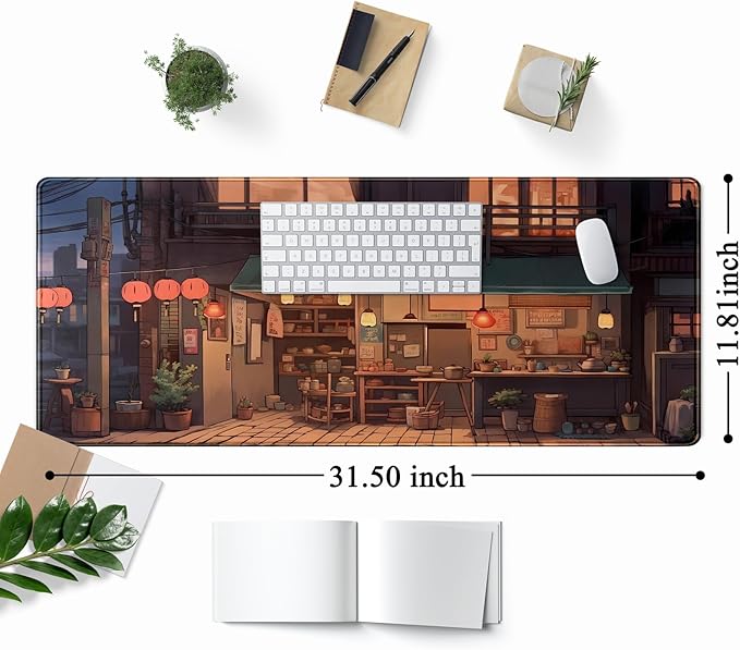 Anime Shop Desk Mat Retro Art Lofi Aesthetic Large Mouse Pad Extended Gaming Mousepad XL Desk Pad Laptop Keyboard Mouse Mat Deskmat 31.5"x11.8" Cute Office Decor