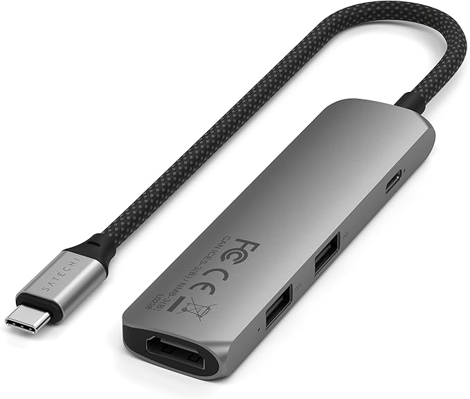 Satechi 4 in 1 USB C Hub Multiport Adapter with HDMI 4K@60Hz, 100W PD Charging, 2X USB-A Data Ports for MacBook Air/Pro/Neo, iPad Air/Pro, Windows – Space Gray