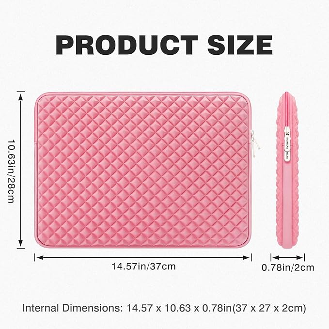 RAINYEAR 16 Inch Laptop Sleeve Diamond Foam Shock Resistant Padded Protective Case Fluffy Lining Zipper Cover Carrying Bag Specially Compatible with 16" MacBook M1 M2 M3 M4 M5 A3428 A3429 (Pink)