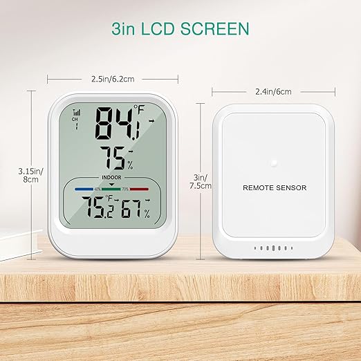 ORIA Digital Thermometer Hygrometer, Wireless Indoor Outdoor Thermometer, Temperature Humidity Monitor with MAX/MIN Record, ℃/°F Switch, Comfort and Trend Indication, for Home, Cellar, Greenhouse