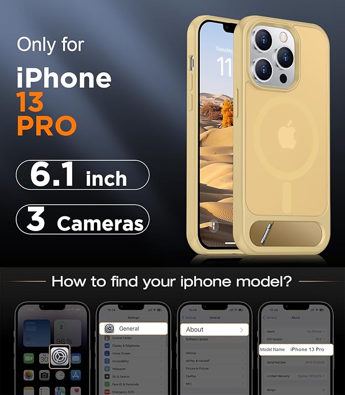 Magnetic Compatible with iPhone 13 Pro Case, [Built-in Invisible Kickstand][Compatible with MagSafe][Military Grade Shockproof] Slim Translucent Matte Phone Case for iPhone 13 Pro 6.1"