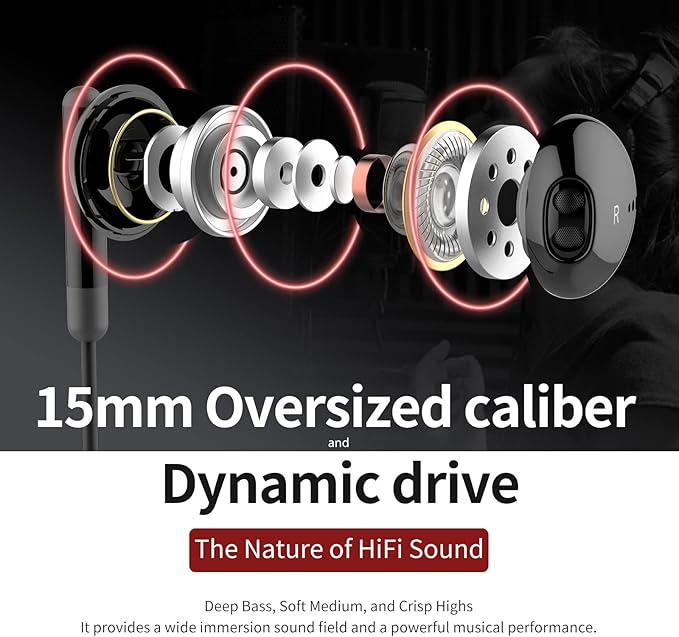 Kimwood Wired Earbuds with Microphone, Wired Earphones in-Ear Headphones HiFi Stereo, Powerful Bass and Crystal Clear Audio, Compatible with iPhone, iPad, Android, Computer Most with 3.5mm Jack